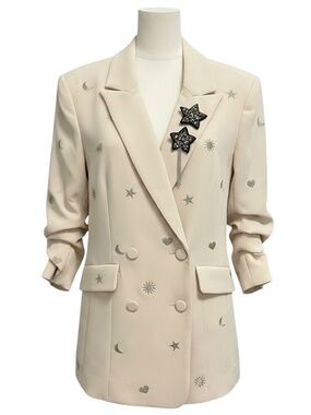 CINQ A SEPT CREAM STAR EMBELLISHED CREPE BLAZER